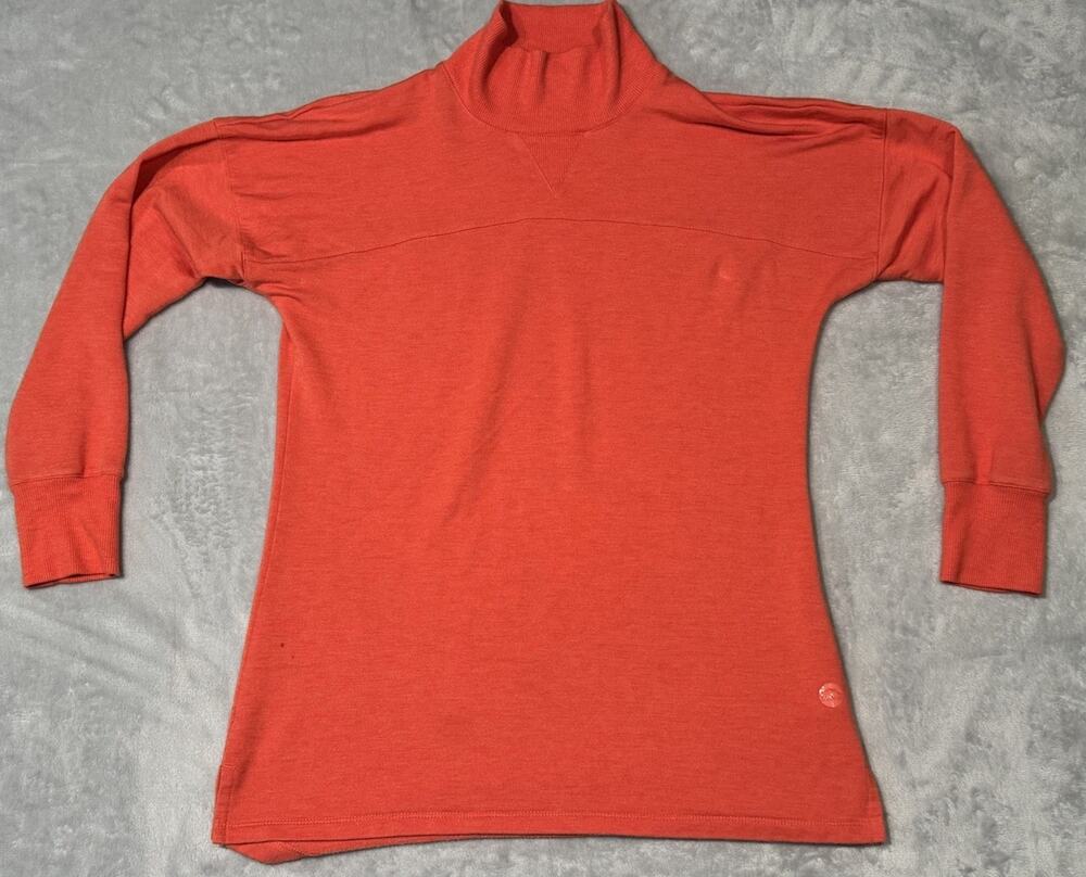 LL Bean Shirt Small Womens Softflex Mock Neck Pullover Tunic Top Cozy Orange/Red